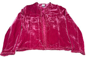 Chico’s Pink Velvet Cropped Ruffle Jacket Size 1 Silk Blend